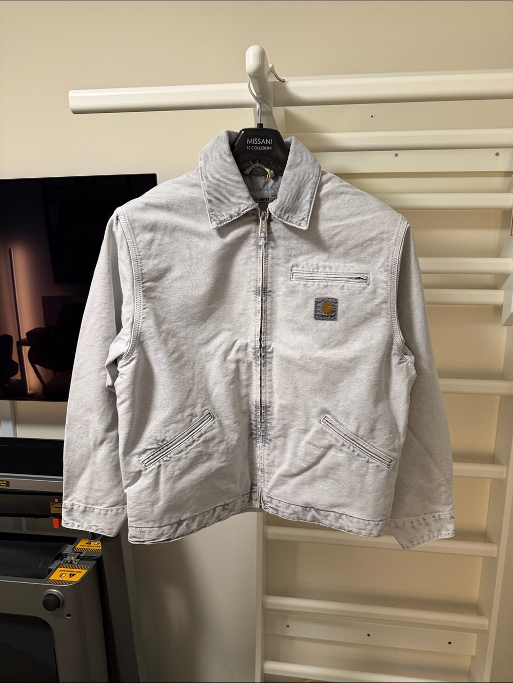 NWT Carhartt WIP OG Light Gray/White Wash Zip-Front Detroit Jacket